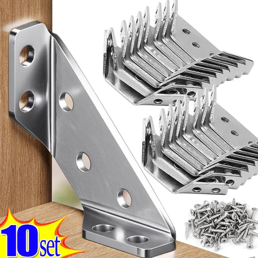 1-10PCS Corner Brackets Stainless Steel Furniture Angle Shelf Connector Cabinet Support Fixing Frame Corner Brace with Screw