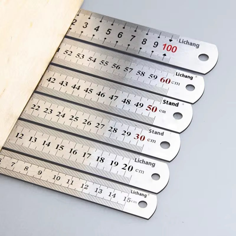 1Pcs 15/20/30/40/50/60100Cm Stainless Steel Metal Straight Ruler for Home School Precision Measuring Tool Drawing Tool Supplies