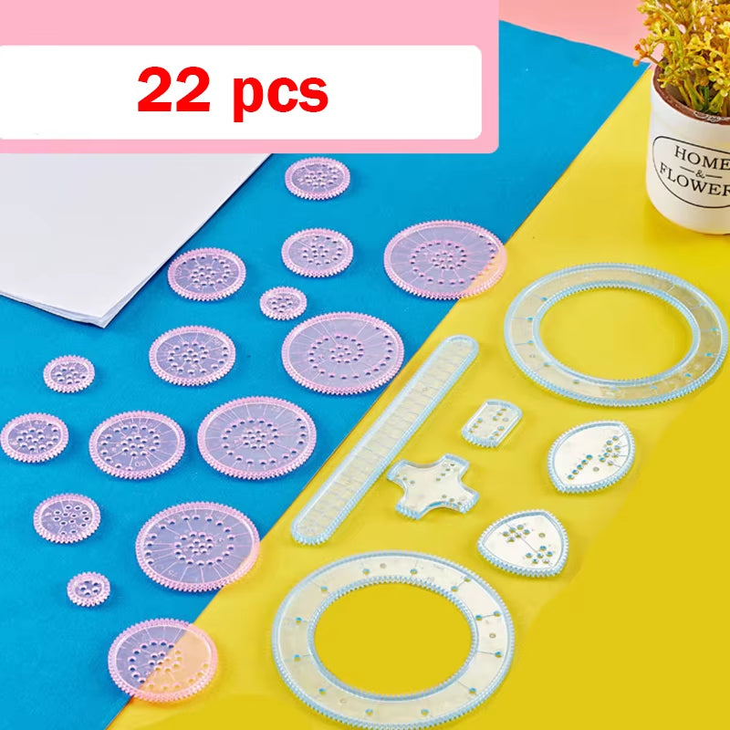 22Pcs Spirograph Drawing Toys Set Interlocking Gears Wheels Painting Drawing Accessories Creative Educational Toy Spirographs