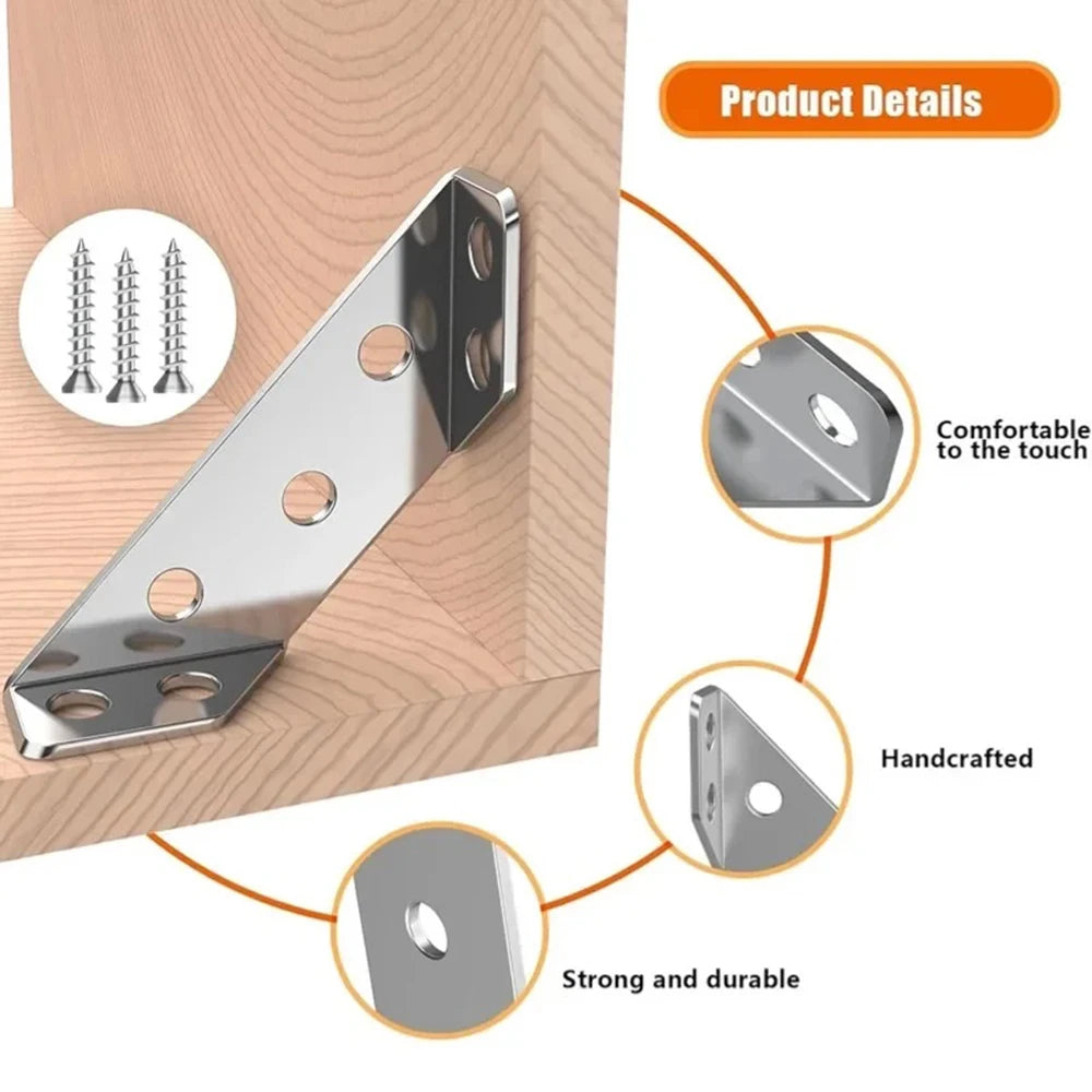 1-10PCS Corner Brackets Stainless Steel Furniture Angle Shelf Connector Cabinet Support Fixing Frame Corner Brace with Screw