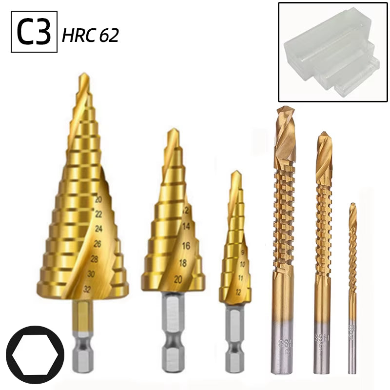 Step Drill Bit Saw Drill Bit Set Titanium 4-12 4-20 4-32Mm Wood Metal Hole Cutter Cone Drills Drilling Tool 3 6 8Mm Twist Drill