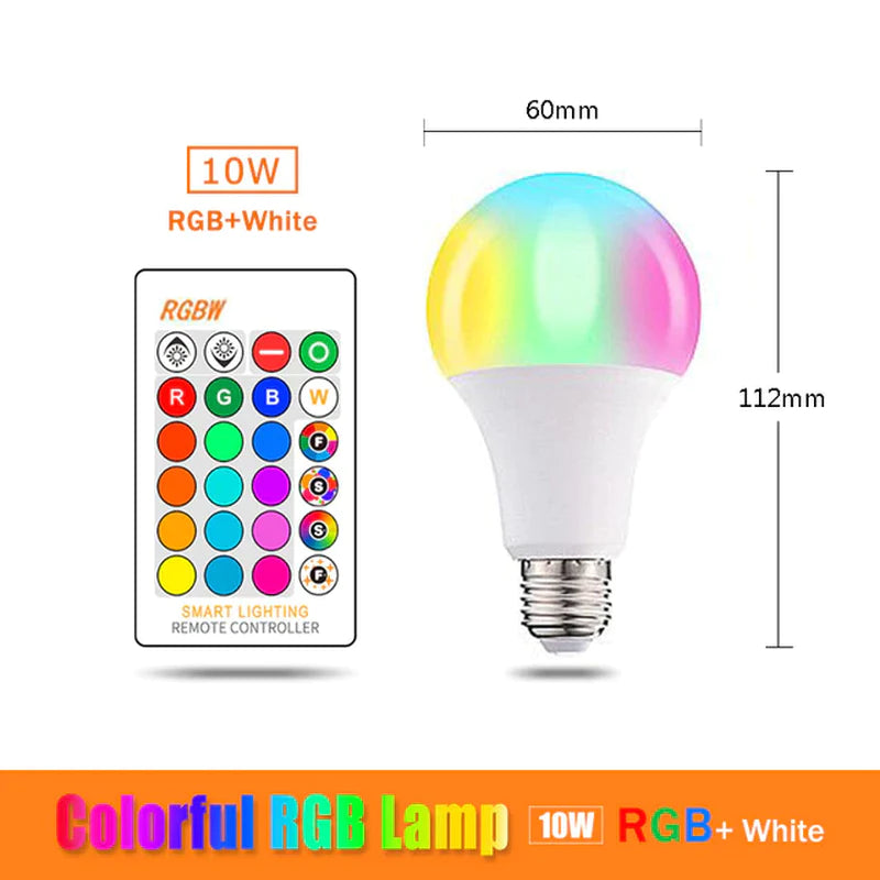 E27 RGB LED Bulb - 5W, 10W, 15W - Color Changeable RGBWW Lamp with IR Remote Control and Memory Function - 110V/220V