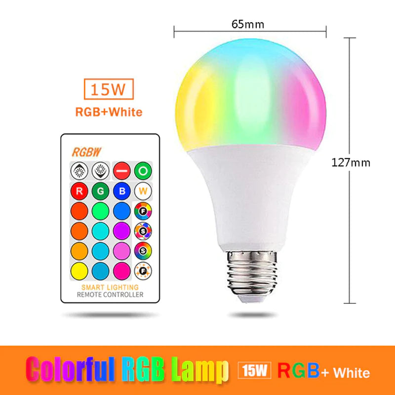 E27 RGB LED Bulb - 5W, 10W, 15W - Color Changeable RGBWW Lamp with IR Remote Control and Memory Function - 110V/220V
