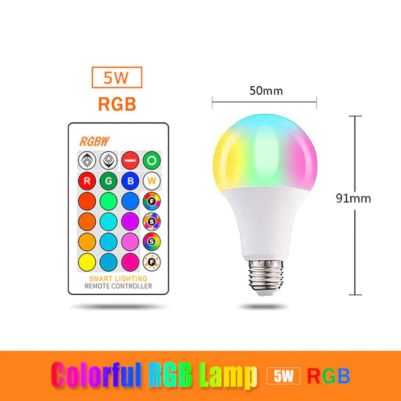 E27 RGB LED Bulb - 5W, 10W, 15W - Color Changeable RGBWW Lamp with IR Remote Control and Memory Function - 110V/220V