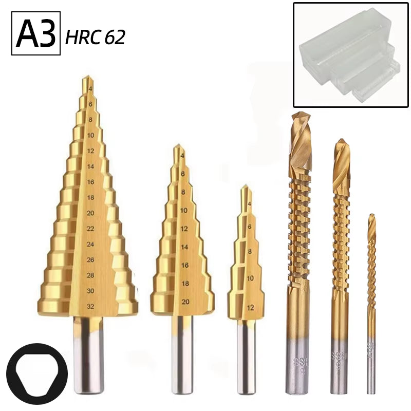 Step Drill Bit Saw Drill Bit Set Titanium 4-12 4-20 4-32Mm Wood Metal Hole Cutter Cone Drills Drilling Tool 3 6 8Mm Twist Drill