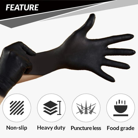PROMEDIX P Heavy Duty Nitrile Gloves,6Mil-100 Count,Black Disposable Cooking Gloves,Latex Free,Powder Free Reusable Pet Hair Remover Glove Mil Sterile Wet & Dry Mop Pads Powder-Free