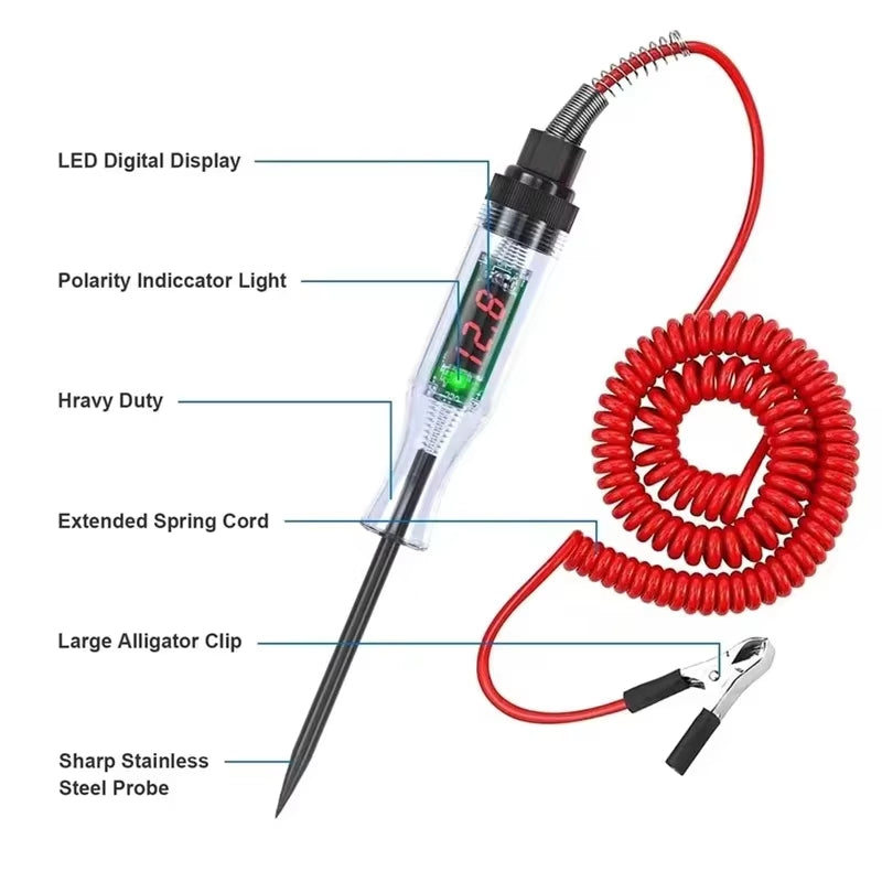 6V 12V 24V Car Truck Voltage Circuit Tester Digital LED Probe Test Pen Auto Diagnostic Repair Tool with Measuring Function