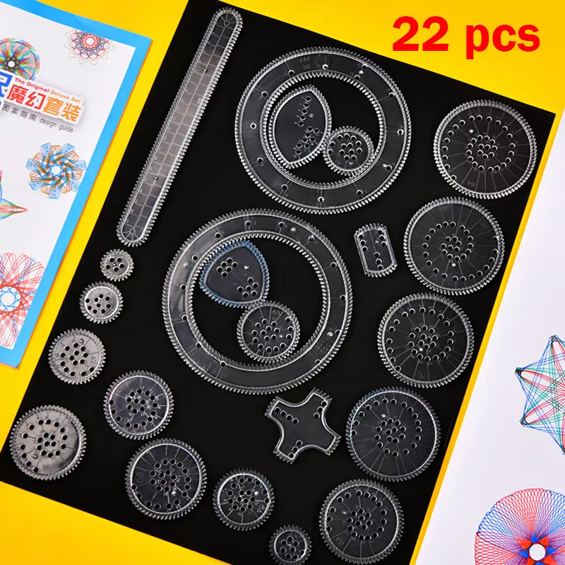 22Pcs Spirograph Drawing Toys Set Interlocking Gears Wheels Painting Drawing Accessories Creative Educational Toy Spirographs