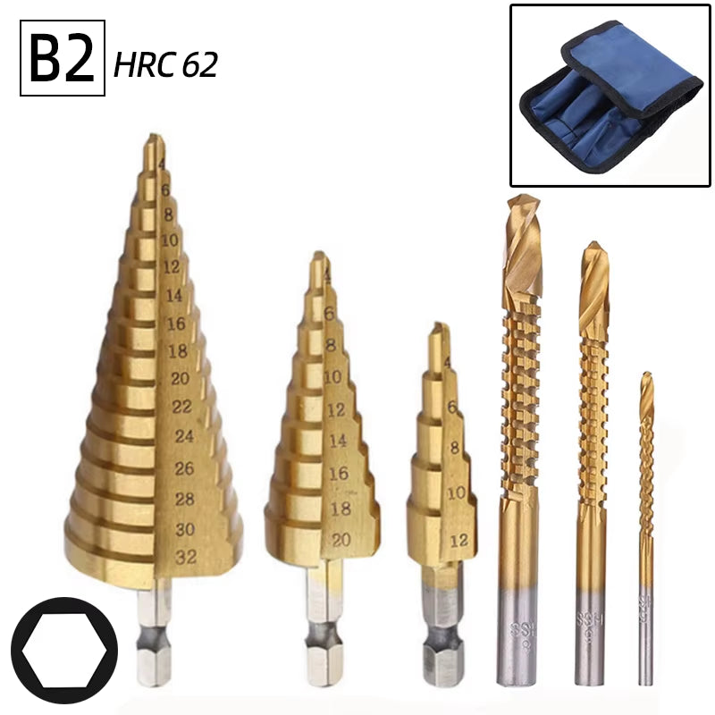 Step Drill Bit Saw Drill Bit Set Titanium 4-12 4-20 4-32Mm Wood Metal Hole Cutter Cone Drills Drilling Tool 3 6 8Mm Twist Drill