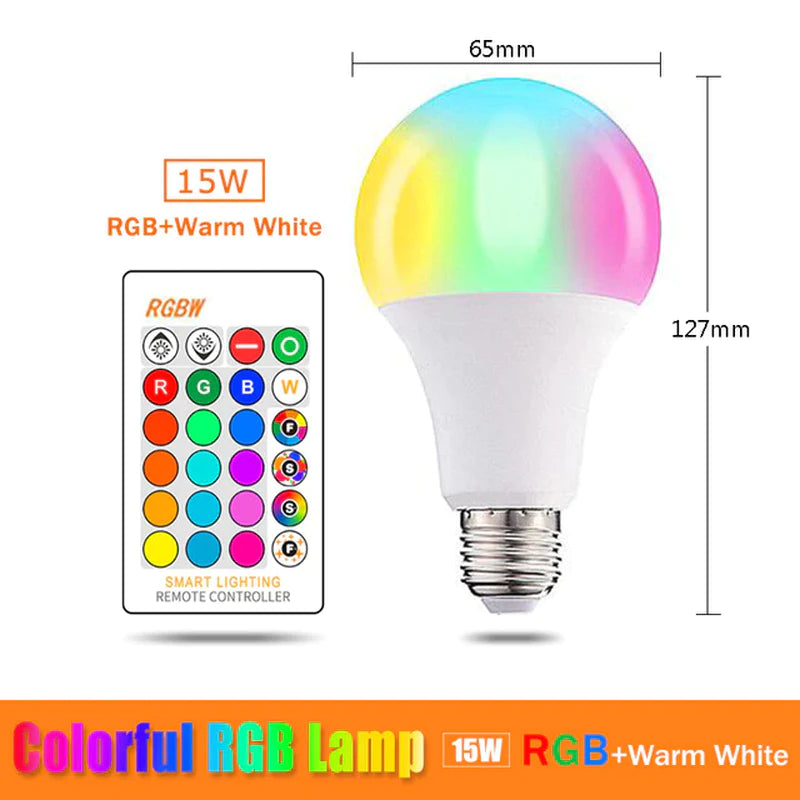 E27 RGB LED Bulb - 5W, 10W, 15W - Color Changeable RGBWW Lamp with IR Remote Control and Memory Function - 110V/220V