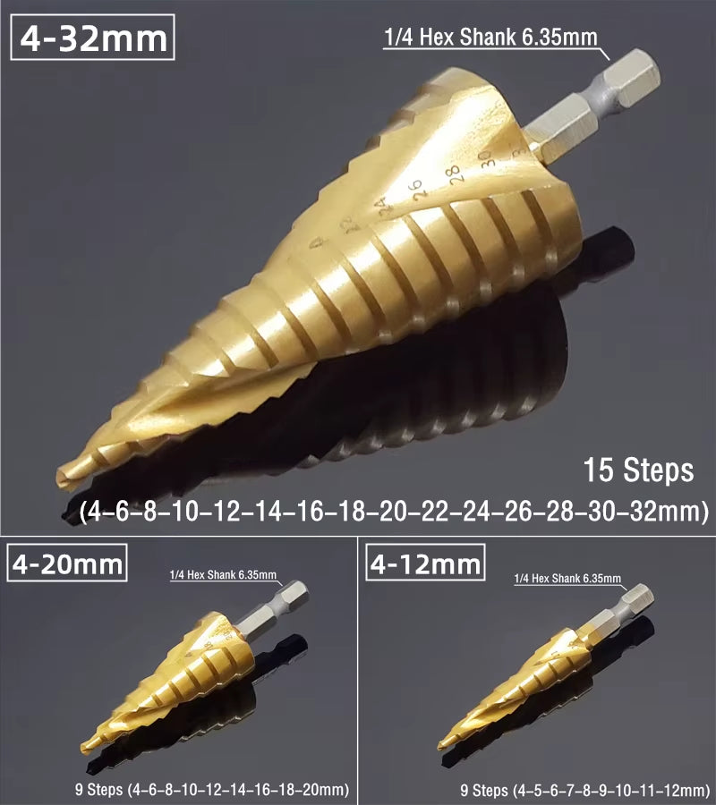 Step Drill Bit Saw Drill Bit Set Titanium 4-12 4-20 4-32Mm Wood Metal Hole Cutter Cone Drills Drilling Tool 3 6 8Mm Twist Drill
