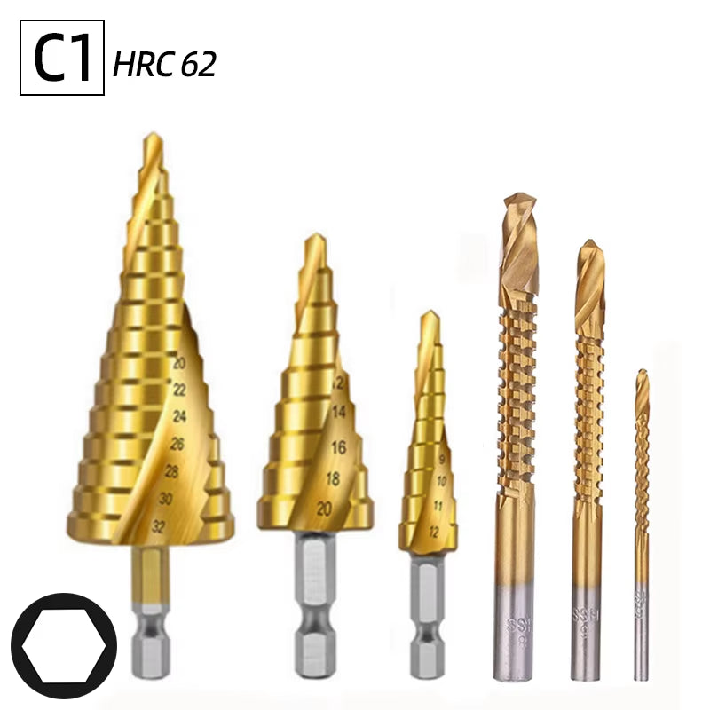 Step Drill Bit Saw Drill Bit Set Titanium 4-12 4-20 4-32Mm Wood Metal Hole Cutter Cone Drills Drilling Tool 3 6 8Mm Twist Drill