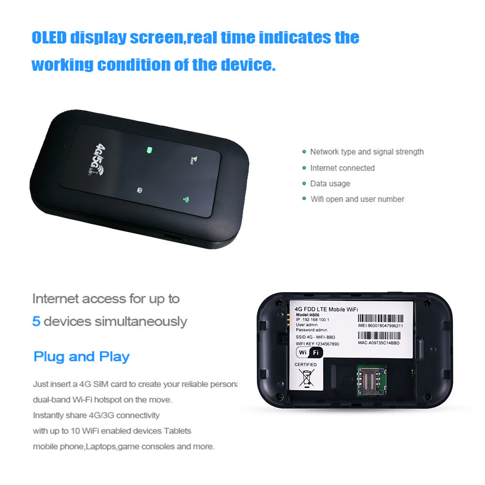 Unlocked Wifi Mobile Broadband Wireless Router Portable Mifi Hotspot 4G LTE TOP!