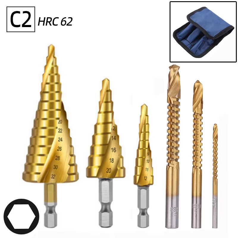 Step Drill Bit Saw Drill Bit Set Titanium 4-12 4-20 4-32Mm Wood Metal Hole Cutter Cone Drills Drilling Tool 3 6 8Mm Twist Drill