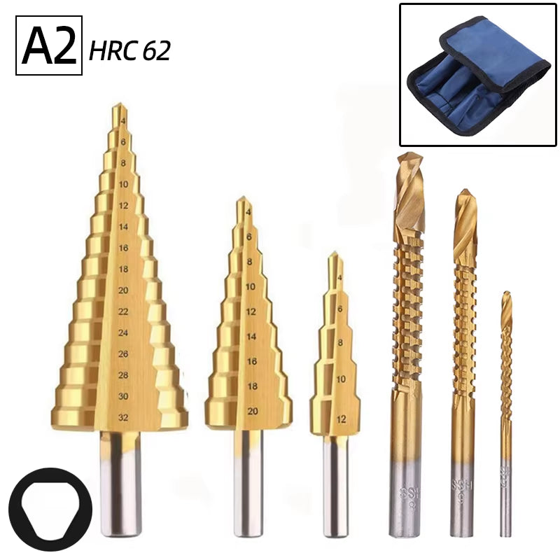 Step Drill Bit Saw Drill Bit Set Titanium 4-12 4-20 4-32Mm Wood Metal Hole Cutter Cone Drills Drilling Tool 3 6 8Mm Twist Drill
