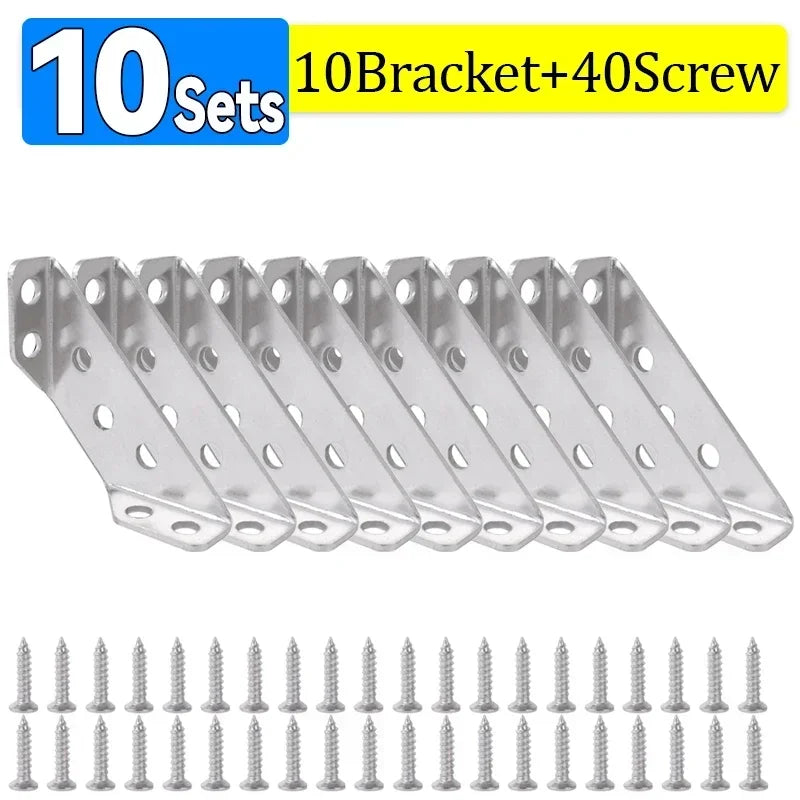 1-10PCS Corner Brackets Stainless Steel Furniture Angle Shelf Connector Cabinet Support Fixing Frame Corner Brace with Screw