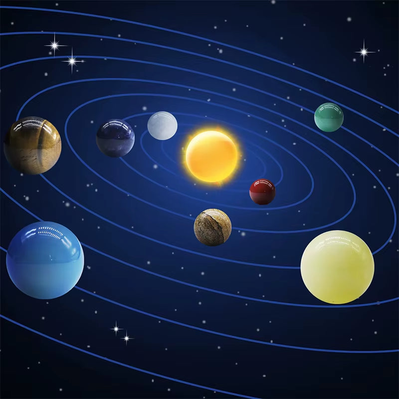 Natural Crystal 8 9 Planets Ball Solar Sun System Rock Quartz Stones Beads Healing Reiki Chakra Energy Sphere Galaxy Model Globe