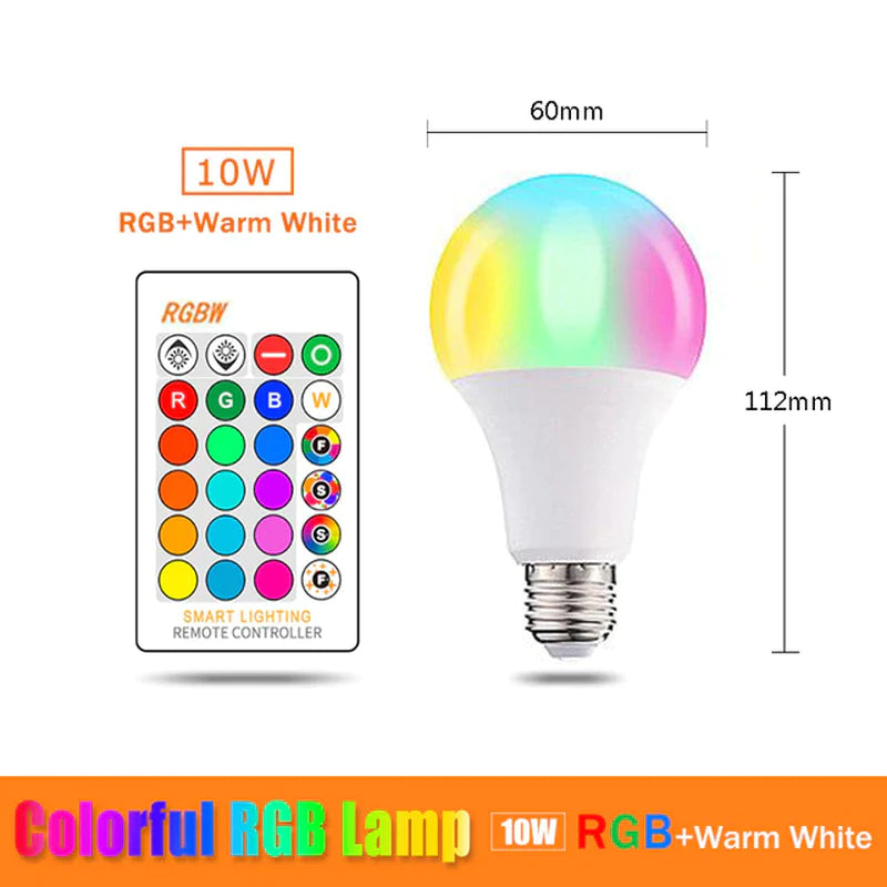 E27 RGB LED Bulb - 5W, 10W, 15W - Color Changeable RGBWW Lamp with IR Remote Control and Memory Function - 110V/220V