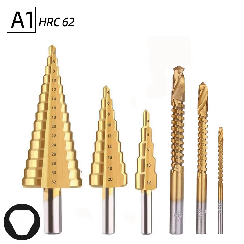 Step Drill Bit Saw Drill Bit Set Titanium 4-12 4-20 4-32Mm Wood Metal Hole Cutter Cone Drills Drilling Tool 3 6 8Mm Twist Drill