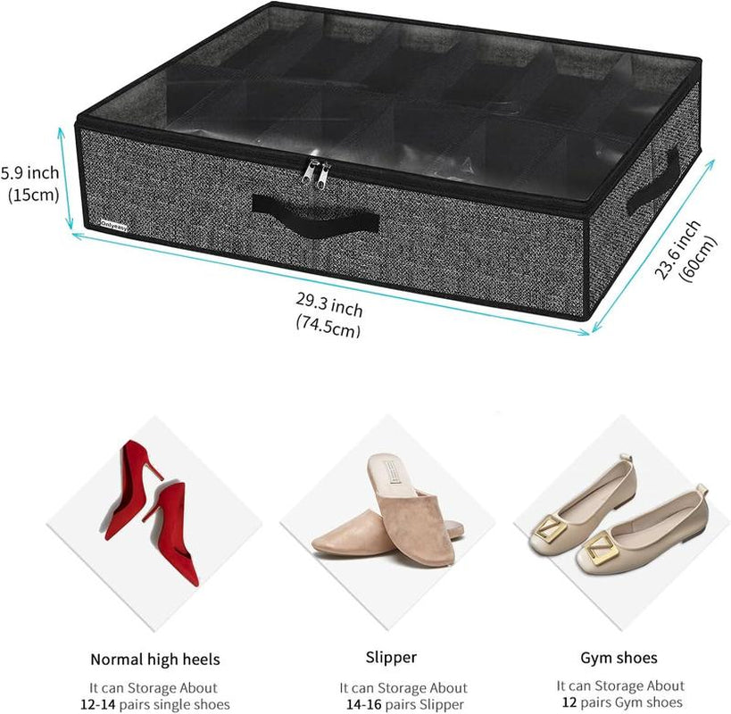 2-Piece under Bed Shoe Storage Compartment Wardrobe under Bed Shoe Storage Bag with Sturdy Side Walls and Reinforced Handles Organiser Racks