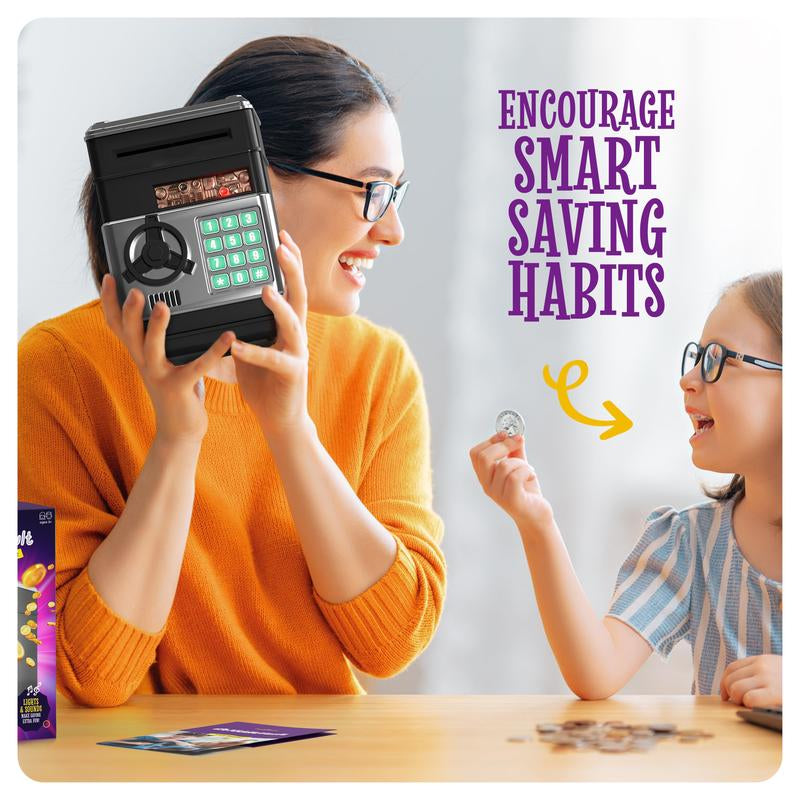 Piggy Bank for Boys Adults, Electronic ATM Coin Cash Bank with with Password Code Lock and Auto Grab Bill Slot, Large Capacity Coin Bank Money Jar for Adults, Designed for All US Coins