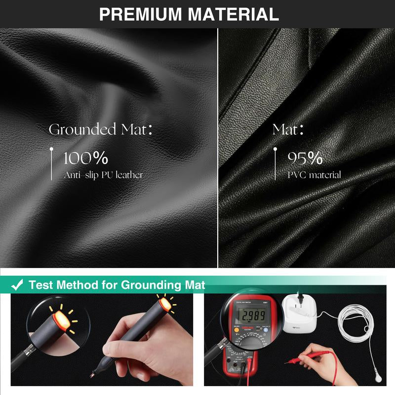 Groundbam Grounding Mat for Sleep,Earthing Mat,Black Non Slip PU Leather Grounding Mattress with Grounding Cord,Grounding Pad for Home Office