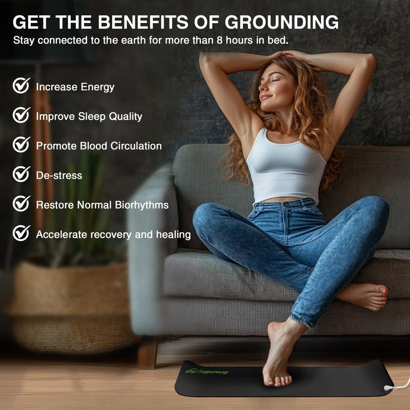 Groundbam Grounding Mat for Sleep,Earthing Mat,Black Non Slip PU Leather Grounding Mattress with Grounding Cord,Grounding Pad for Home Office