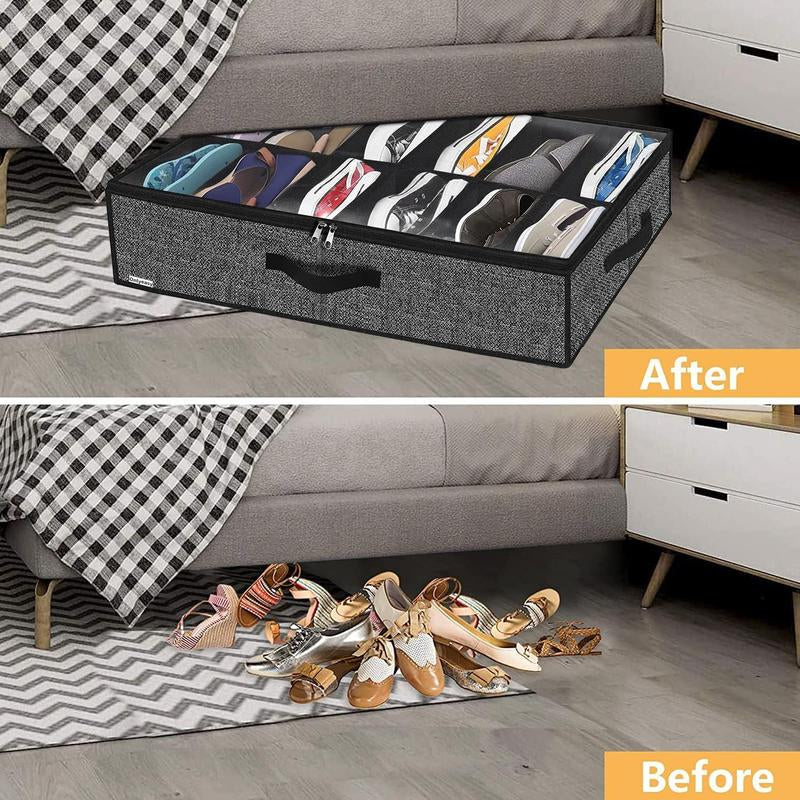 2-Piece under Bed Shoe Storage Compartment Wardrobe under Bed Shoe Storage Bag with Sturdy Side Walls and Reinforced Handles Organiser Racks