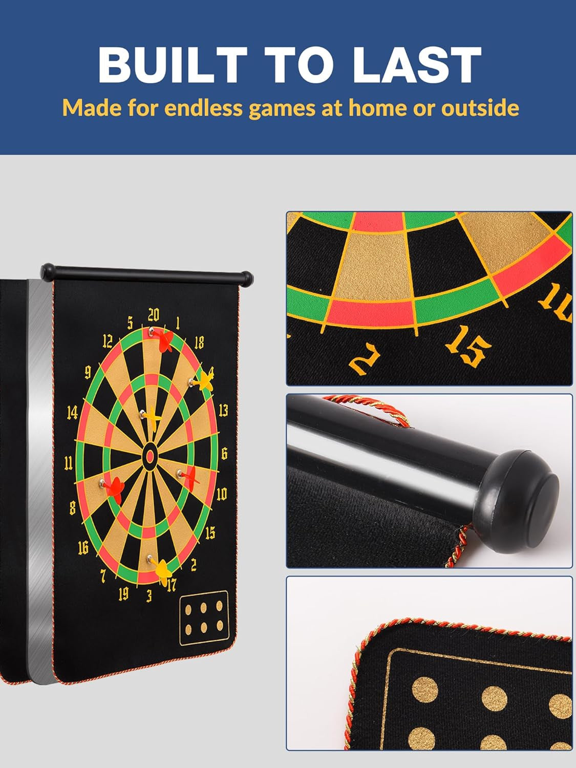 Magnetic Dart Board for Kids, Indoor Outdoor Dart Games with 12Pcs Magnetic Darts, Rollup Double Sided Board Game Set for Gifts