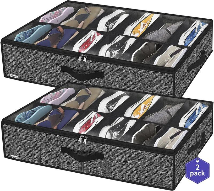 2-Piece under Bed Shoe Storage Compartment Wardrobe under Bed Shoe Storage Bag with Sturdy Side Walls and Reinforced Handles Organiser Racks