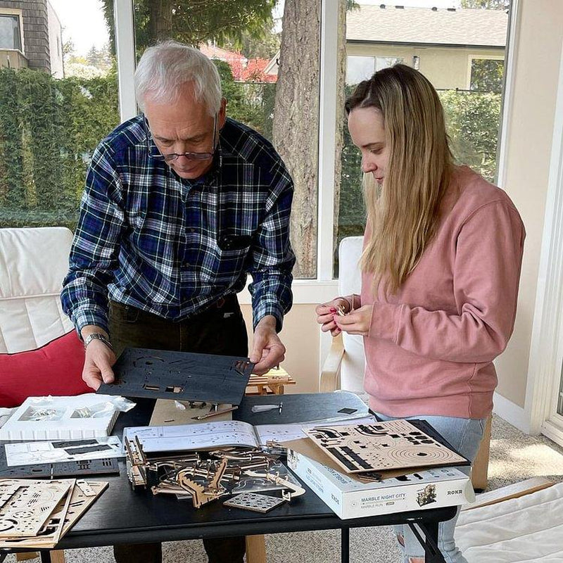 【Self-Assembly Puzzle】Rokr 3D Wooden Puzzles for Adults Marble Run Model Building Kit(Lga01 Marble Night City)