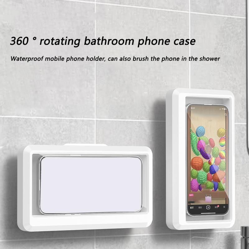 360° Rotating Bathroom Phone Case, Wall Mounted Shower Phone Holder, Waterproof Anti-Fog Phone Support Stand for Bathroom Toilet