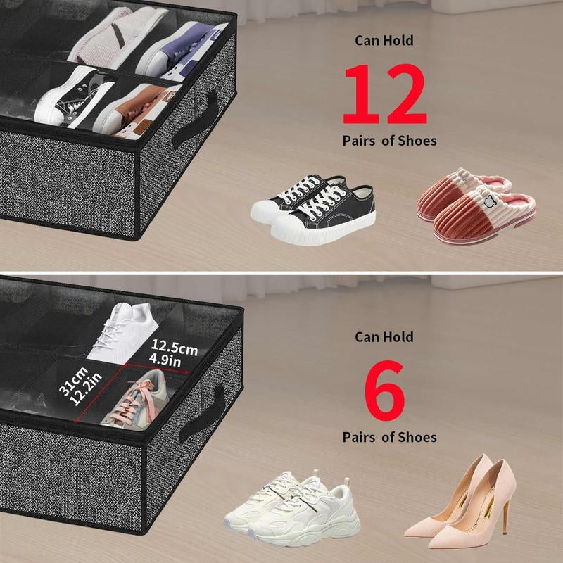2-Piece under Bed Shoe Storage Compartment Wardrobe under Bed Shoe Storage Bag with Sturdy Side Walls and Reinforced Handles Organiser Racks