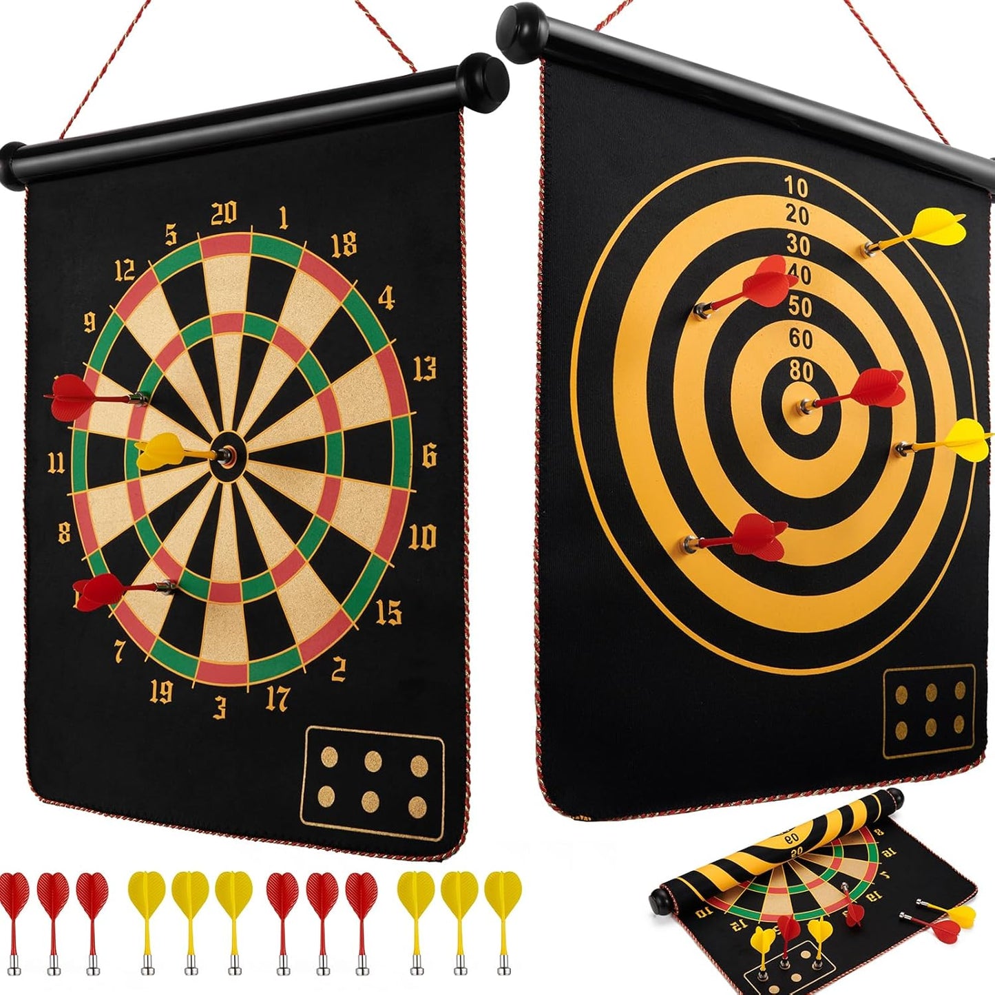 Magnetic Dart Board for Kids, Indoor Outdoor Dart Games with 12Pcs Magnetic Darts, Rollup Double Sided Board Game Set for Gifts