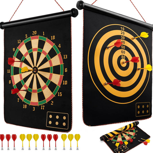 Magnetic Dart Board for Kids, Indoor Outdoor Dart Games with 12Pcs Magnetic Darts, Rollup Double Sided Board Game Set for Gifts