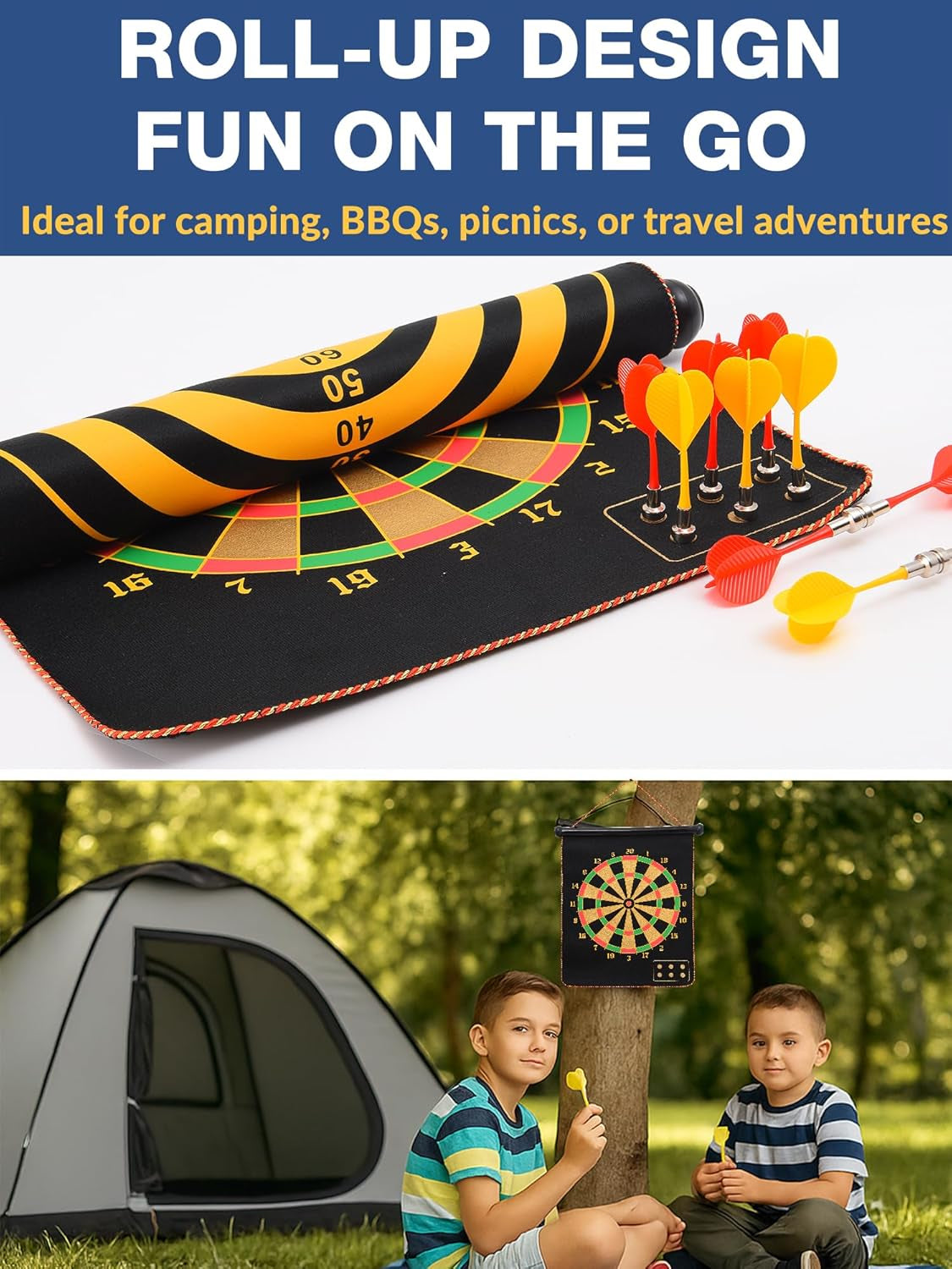 Magnetic Dart Board for Kids, Indoor Outdoor Dart Games with 12Pcs Magnetic Darts, Rollup Double Sided Board Game Set for Gifts