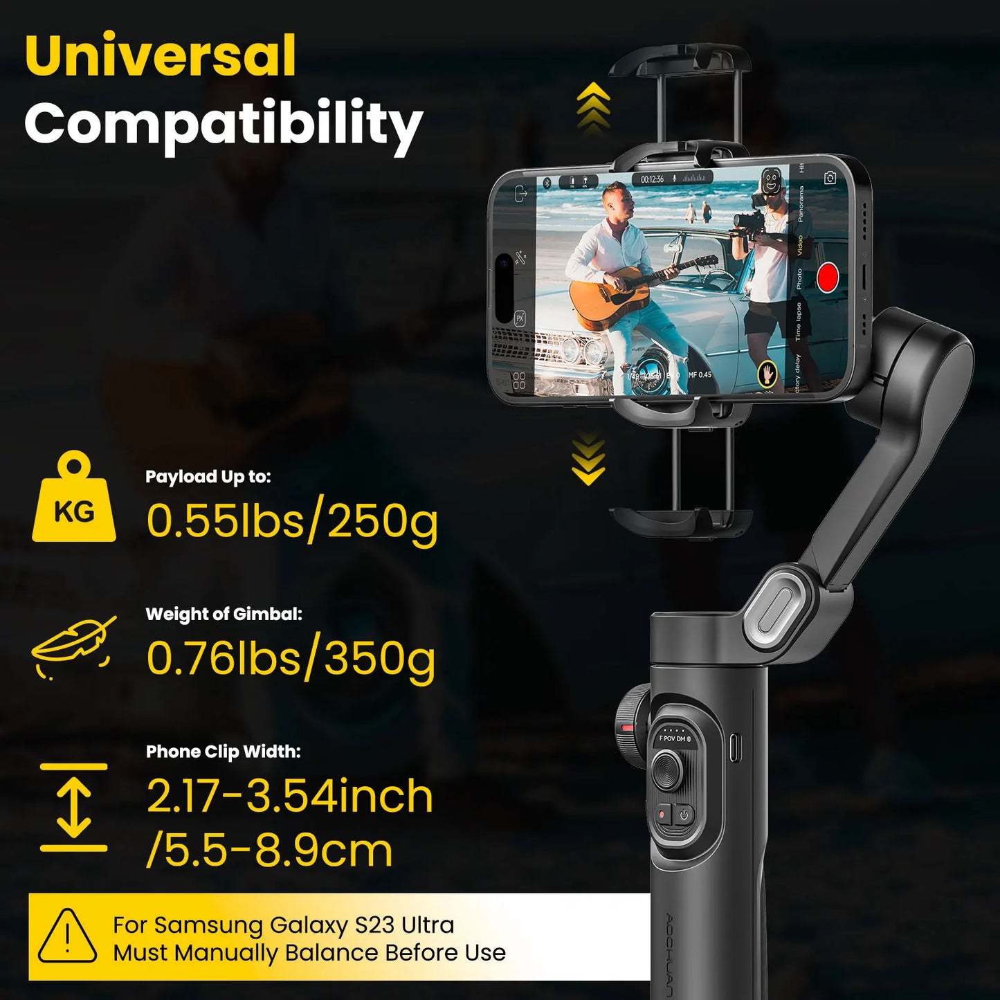 Smart XE Combo Phone Gimbal Stabilizer with Extension Rod 3-Axis Phone Gimbal Stabilizer for Iphone and Android Phone