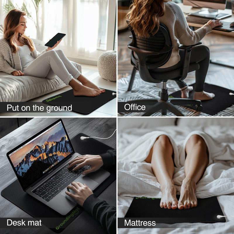 Groundbam Grounding Mat for Sleep,Earthing Mat,Black Non Slip PU Leather Grounding Mattress with Grounding Cord,Grounding Pad for Home Office
