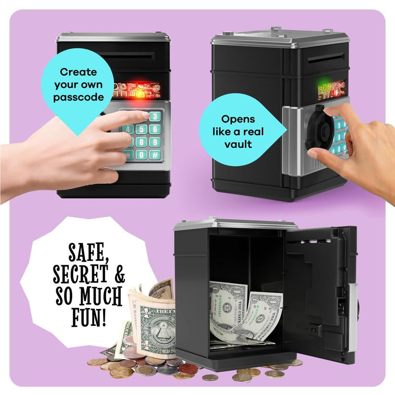 Piggy Bank for Boys Adults, Electronic ATM Coin Cash Bank with with Password Code Lock and Auto Grab Bill Slot, Large Capacity Coin Bank Money Jar for Adults, Designed for All US Coins