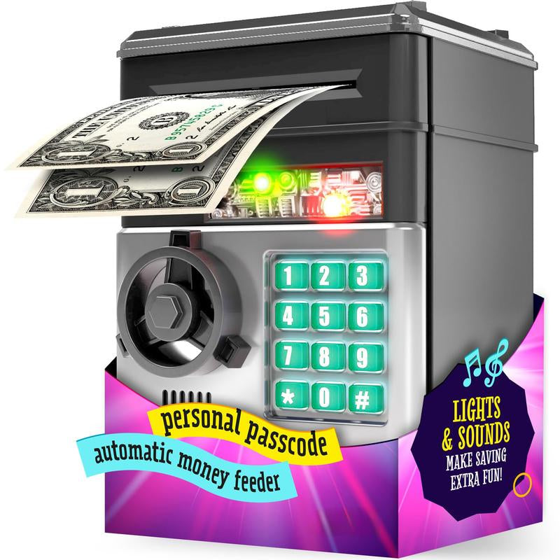 Piggy Bank for Boys Adults, Electronic ATM Coin Cash Bank with with Password Code Lock and Auto Grab Bill Slot, Large Capacity Coin Bank Money Jar for Adults, Designed for All US Coins