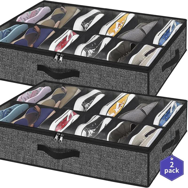 2-Piece under Bed Shoe Storage Compartment Wardrobe under Bed Shoe Storage Bag with Sturdy Side Walls and Reinforced Handles Organiser Racks