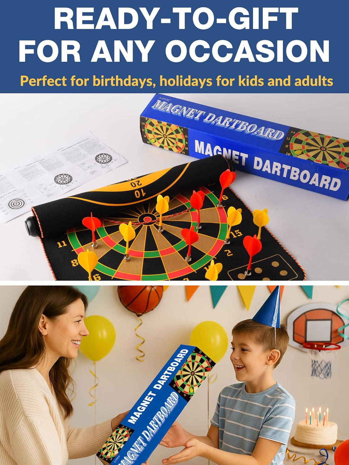 Magnetic Dart Board for Kids, Indoor Outdoor Dart Games with 12Pcs Magnetic Darts, Rollup Double Sided Board Game Set for Gifts