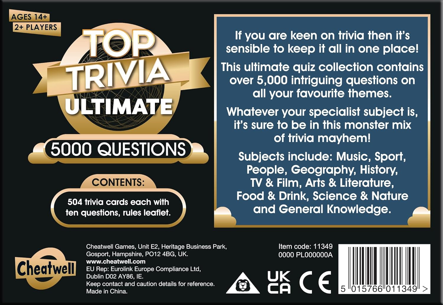 Cheatwell Games Top Trivia Ultimate, Quiz Game - 5000 Questions to Test Your Kno